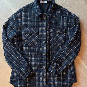 Priv Oversized Navy Bouclé Tweed Shacket – Size XS (Oversized Fit)